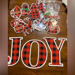 Buffalo plaid, 25 magnetic Christmas decorations. Large JOY